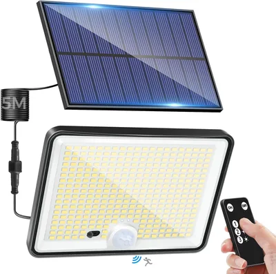 LOTMOS Éclairage Solaire de Détection de Mouvement Extérieur avec Télécommande, 342 LED Lumière Solaire IP65 Étanche, 3 Modes - 5% de Réduction