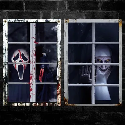 JUGLUTE Cortinas de Halloween para Ventana, 2 Piezas de Terror con Cuerdas