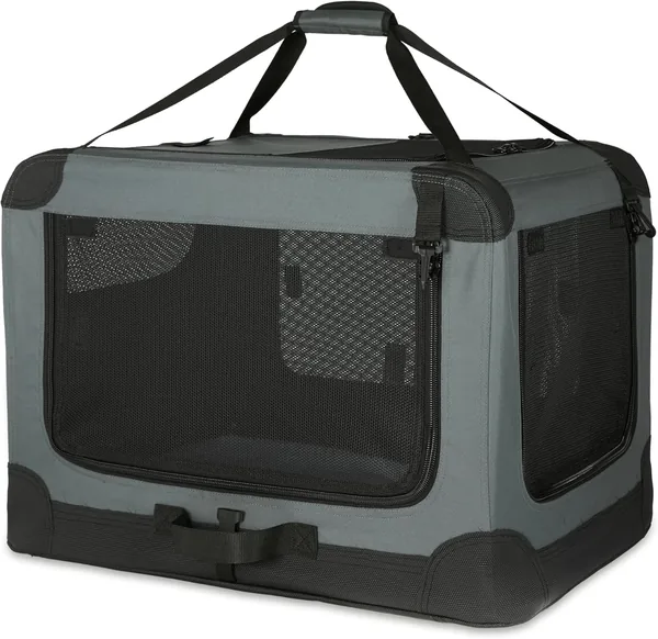 Amazon Basics 4-drzwiowy transporter podróżny dla psów, kotów i małych zwierząt, szary, M (76cm x 54cm) - Najlepszy Ceny