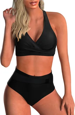Maillot de bain Adigaber à imprimé 2 pièces pour femme, haut de bikini croisé contrôle du ventre style vintage
