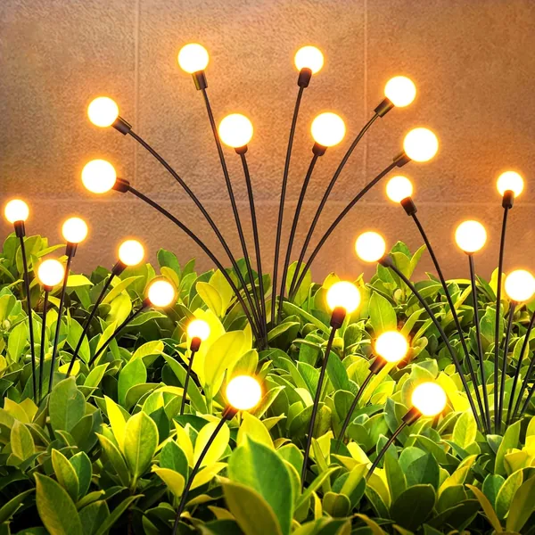 GEARLITE Firefly Solar Lights for Outdoor Garden Pack of 4 32 LED Super Bright 2 Light Modes Firefly Solar Lights for Outdoor Use with Warm White Light IP65 Waterproof Swing Garden
