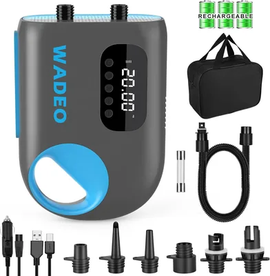 Wadeo Opladbare Elektrische Paddlebordpomp, [Automatisch Afsluiten] [12V DC] [Dubbele Cilinder voor Inflateren/Ontplaatsen] 18000mAh Elektrisch 20