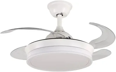Ventilador de techo LED con aplicación móvil - Montaje fácil, Retráctil 4 aspas, Opción sin zumbido, Temporizador, para invierno y verano, 3 tonos - Breez (46% Descuento)