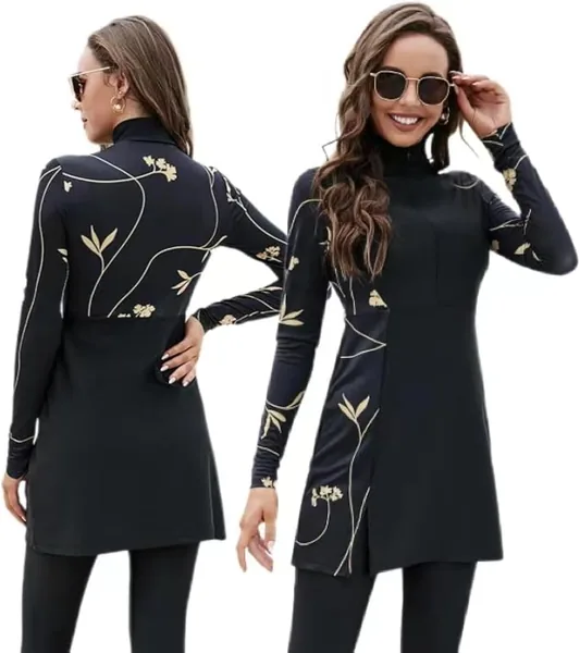 BananaHome Women Muslim Swimsuits Full Body Islamic Arabic Long Sleeve Burkini 2 Pieces Modest Swimming Dress Suit Rash Guard Swimwear
