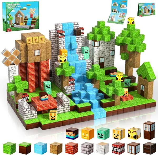 ToyUnited Blocos Magn ticos - 100 Pe as De Blocos De Constru o Magn ticos, Brinquedos De Cubo Magn tico Empilh veis, Conjunto De Constru o De Mundo Florestal, Brinquedos Sensoria