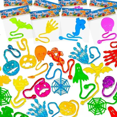 42 Piezas Juguetes Coloridos Pegajosos de Manos, Juguetes Squishy Temáticos de Halloween para Niños - Cráneo, Esqueleto, Murciélago