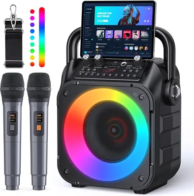 Karaoke Machine Portable Bluetooth Speaker w/ 2 Microphones Best Deal