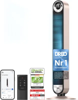 DREO 25 dB Smart Quiet Tower Fan mit Kühlung, 106 cm WiFi Alexa Turmventilator, 90° Schwingung, Fernbedienung, 9 Geschwindigkeitsstufen, 4M Best Deal