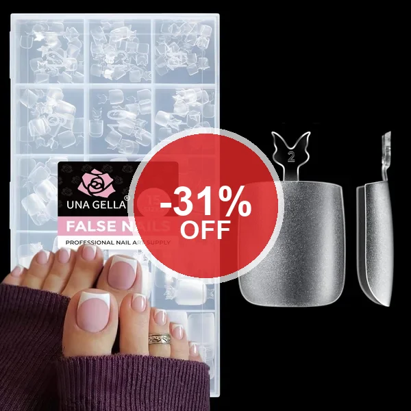 UNA GELLA Quadratische Nagelspitzen zum Kleben, 216 Stück, 15 Größen, Nagelspitzen, Aufklebernägel, Falte-Soft-Gel
