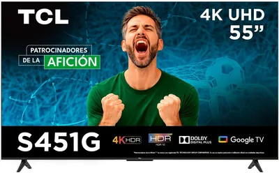 TV TCL 55 pulgadas 55S451G Google TV 4K UHD Ultra HD | HDR 10 | 270 NITS 60 Hz | Audio Digital Dolby + | Compatible con Chromecast