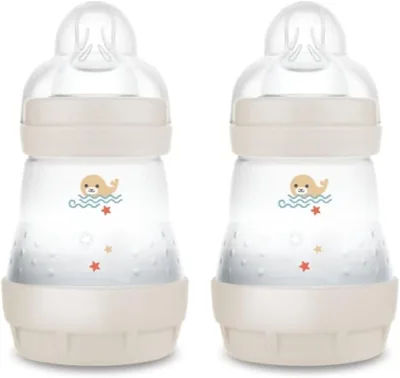 Bottiglie per neonati MAM Easy Start da 160 ml (Confezione da 2), Kit di 2 biberon anti-colica che riducono le bolle d'aria