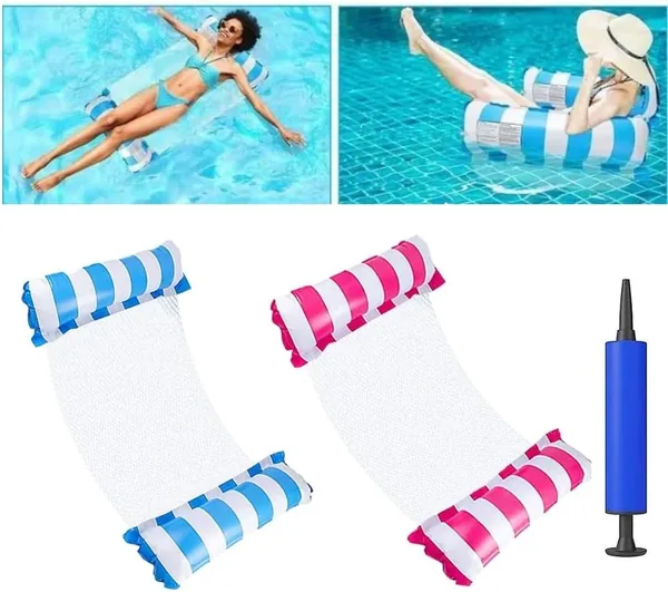 Set di 2 Amaca Galleggiante, Amaca Galleggiante 4 in 1 con Tessuto Poliestere Confortevole, Mat per Mare Ideale anche per il Nuoto - Migliore Affare