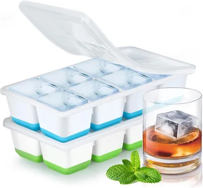 Jrisbo 2 Piezas Bandeja para Hielo con Tapa, Silicona Libre de BPA - Bandeja Apilable para Cubitos de Hielo para Cócteles