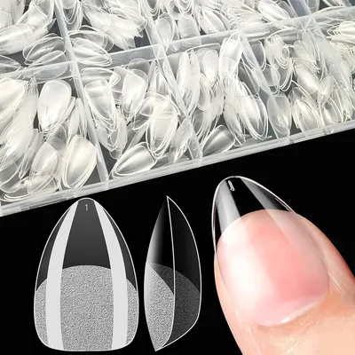 XIAOHEBAN 600 x Capsules de Ongles Courtes à Forme d'Amande Américaine - 10 Tailles, Capsule Gel Transparente