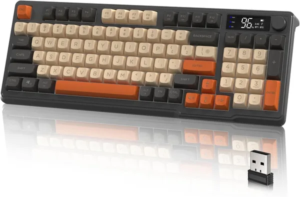 M96 Wireless Gaming Keyboard,Knob Control Bluetooth/2.4G Wireless Mechanical Feeling Keyboard,RGB LED Backlit with Display Screen, PBT Keycap, 2000mAh, 94-Key Layout for Win/Mac