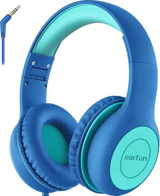 EarFun Kinderkoptelefoon met draad, 85 dB geluidsbeperking, 0,3 cm jack, comfortabele en verstelbare hoofdband, audio-sharing, opvouwbaar