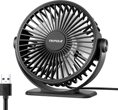 TriPole Quiet Fan, Mini Lüfter mit 3 Geschwindigkeitsstufen, USB-Tischlüfter, leistungsstark und portabel mit 360° Neigung, kleiner Lüfter für Büro und Schlafzimmer