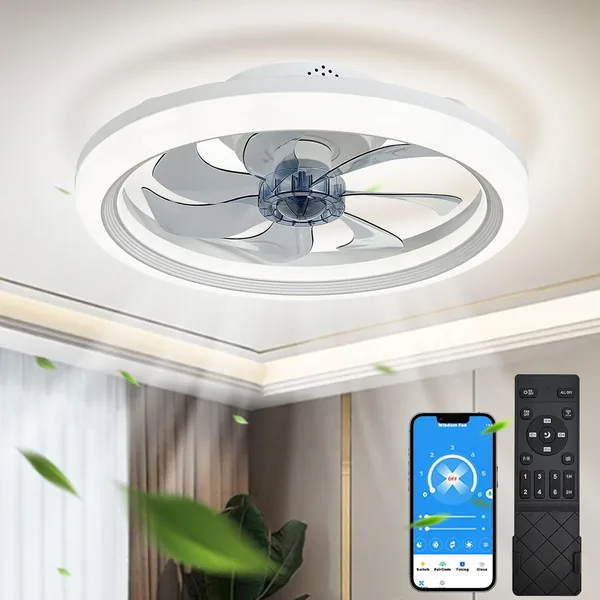 Ventilateur de plafond EKDADL réversible silencieux avec lampe intégrée - 0% à 100% dimmable via l'application - Télécommande incluse - Meilleur prix