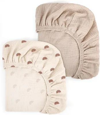 Musseline Cotton Fittsad Sängslak för Barn, Pramlak för Moseskorg, Babybet