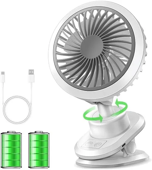 Clip Fan, Desktop Fan, Rechargeable, 7 Blades Soft & 3D Automatic Oscillating & Built-in 10,000 mAh Battery