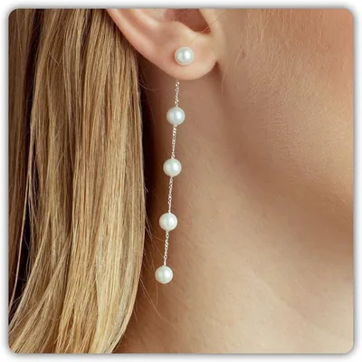 Trinkle Pearl Earrings Women Drop Silver Bow Dangle Jewelry Best Deal