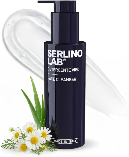 Serlinolab Detergente Viso Uomo - Pulizia Profonda con Niacinamide, Acido Ialuronico e Camomilla - Pre-Rasatura - Per Pelle Sensibile