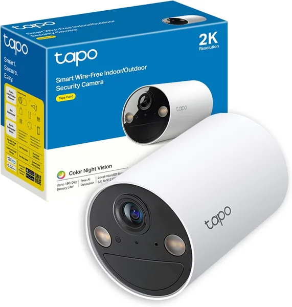 Tapo C410 Telecamera Wireless per Interno e Esterno, 2K 3MP, Autonomia Batterica fino a 180 Giorni dopo una Singola Carica, Visione Notturna a Colori