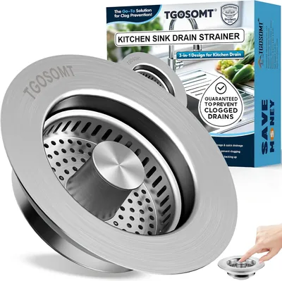 TGOSOMT Kitchen Sink Drain Strainer Stopper, Anti-Clog & Quick Drain | 3-IN-1 Design