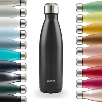 Blumtal® Bouteille Isotherme Charles-Gourde 500ml - Gourde en Acier Inox sans BPA Froid&Chaud - Bouteille Isotherme 500ml - Métal Noir