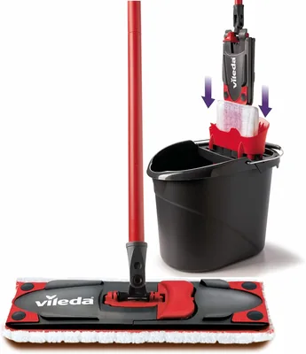 Vileda Ultramax Care Complete Kit - Balai avec manche et seau PowerPress - Microfibre 100% recyclée pour sols délicats *Meilleure Offre*