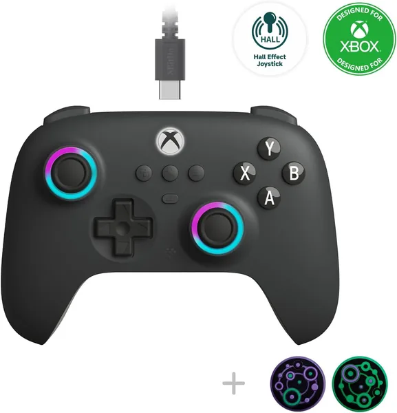 8Bitdo Ultimate C Hall Effect Joysticks/Hall Trigger Wired Controller with RGB Lighting Fire Ring, 3.5mm Audio Jack for Xbox Series X|S, Xbox One, Windows 10/11 - Officially Licensed