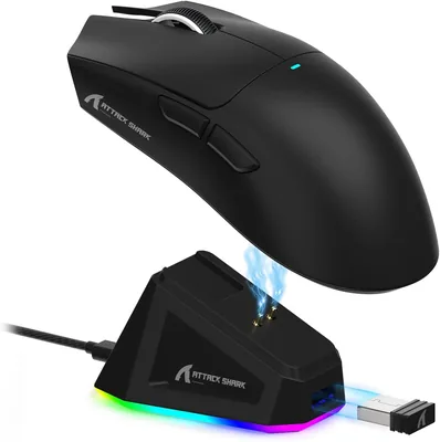 ماوس الألعاب اللاسلكي ATTACK SHARK X11 مع قاعدة الشحن RGB، وضع ثلاثي - 2.4G/USB-C سلكي/بلوتوث، 22K DPI، PAW3311 بصرية