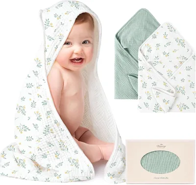 Konssy 2-Pack Muslin Hooded Baby Towels