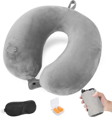 Cirorld Inflatable Travel Pillow for Airplanes, Compact Travel Neck Pillow with Eye Mask and Earplug