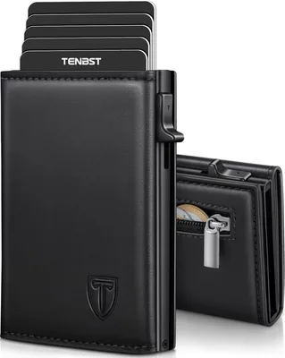 TENBST Hombre Cartera de Cuero con Bloqueo RFID, Portacartas Pequeño para Tarjetas, Facturas y Monedas - Regalo Incluido