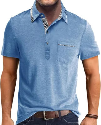 Comilaka Heren Poloshirt met Korte Mouwen, Klassieke Knopen en Contrastkleuren, T-shirt met Zak, Stijlvolle Buitenwear - Best Deal