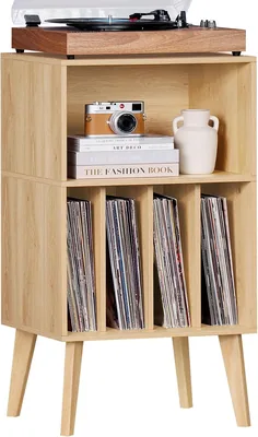 Mid-Century Vinyl Storage Cabinet Table - Burlywood