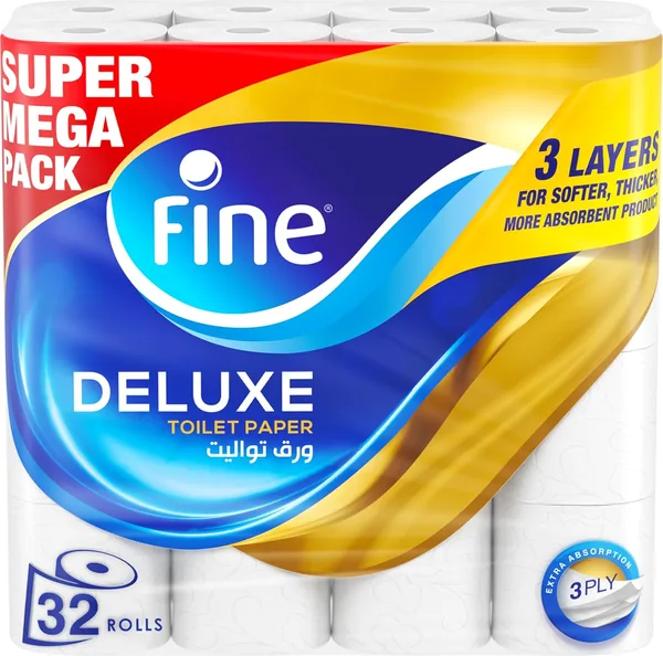 Fine Deluxe Toilet Tissues Paper 32 Rolls, 140 sheets x 3 Ply