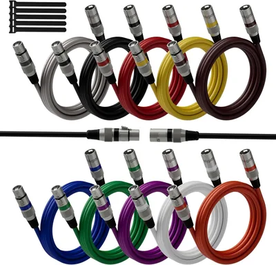 Mygatti 10 Pack Câbles Microphone XLR 1.5m, Multicolore, Mascul à Féminin, Éclairé et Suppression EMI/RFI