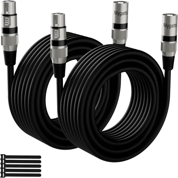 Câble XLR Microphone 2 Pack 10M Noir Masculin vers Féminin 3 Pin Shielded Balancé DMX Patch avec Suppression EMI et RFI - Meilleur Prix