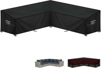 LAMUNI Lounge Cover - V-Formig Gardenmöbelskydd och Rattan Sofa Överklädt 420D Oxford Tärning, Best Price