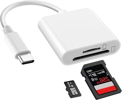 Liseuse de carte mémoire USB C avec adaptateur Type C pour SD/Micro SD, compatible avec iPhone 15, Mac et iPad Pro Air