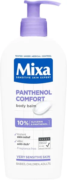 Lozione corporea idratante Mixa per pelli sensibili e a tendenza atopica: pelle lenita e senza prurito per 48h, con 10% di Panthenolo