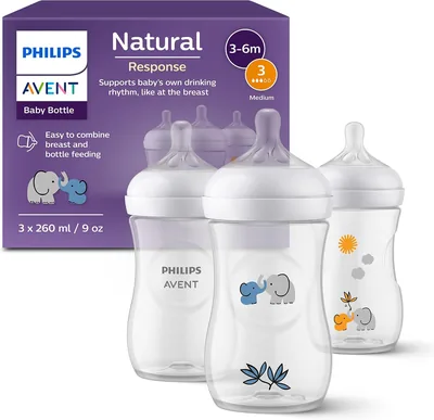 Philips Avent Natural Response Geschenkset für Babys: 3 Natürliche Reaktion Babyflaschen (260 ml) mit T3 Sauger (3-6 Monate), SCY9 - 31% Rabatt