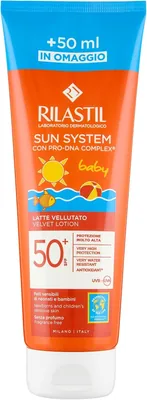 Rilastil Sun System Baby Velvety Milk Protezione Solare Viso e Corpo con SPF50+, per Pelle Sensibile del Bebé e dei Bambini, Resistente all'Acqua
