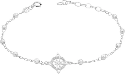Pulsera de Plata Ley .925 Nudo Bruja con Bolitas Diamantadas Ajustable - Amuleto de Protección y Buena Suerte