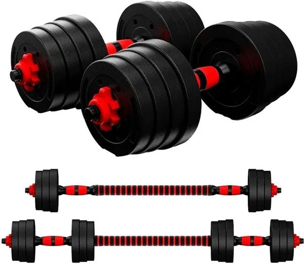 40KG Adjustable Dumbbell Barbell Set - Black & Red