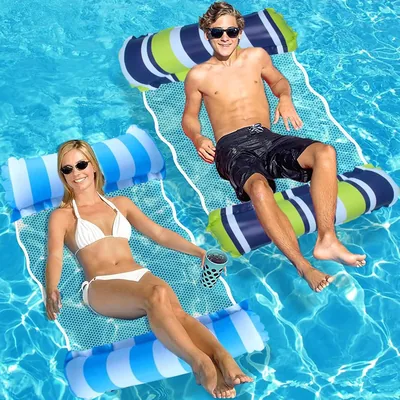 Ensemble de 2 Hamacs de Piscine Inflatables pour Adultes et Enfants, Hammac Flotant Portable, Matelas Multi-Utilisation 4 en 1