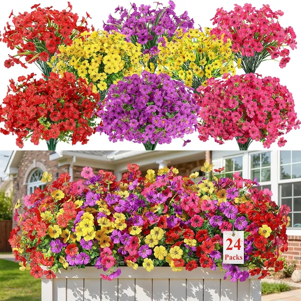 Alupssuc 24 Bundles Artificial Flowers for Outdoors Decoration