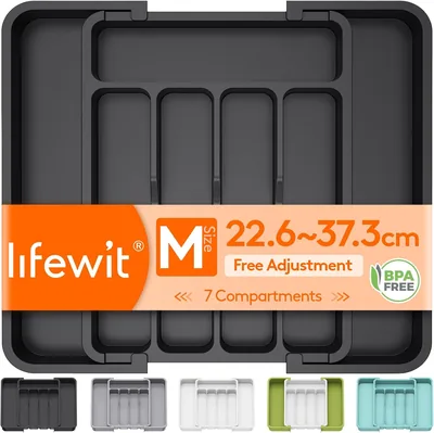 Lifewit Cutlery Drawer Organiser, Expandable BPA Free Cutlery Tray, Plastic Kitchen Storage & Organi